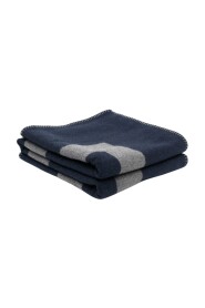 Lyxig Blå Cashmere-Ull Blandning Logo Pläd