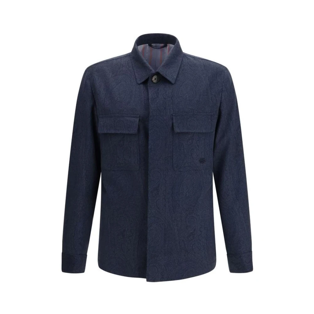 Etro Uomo Blu Cappotto In Lana Con Sartoria Classica