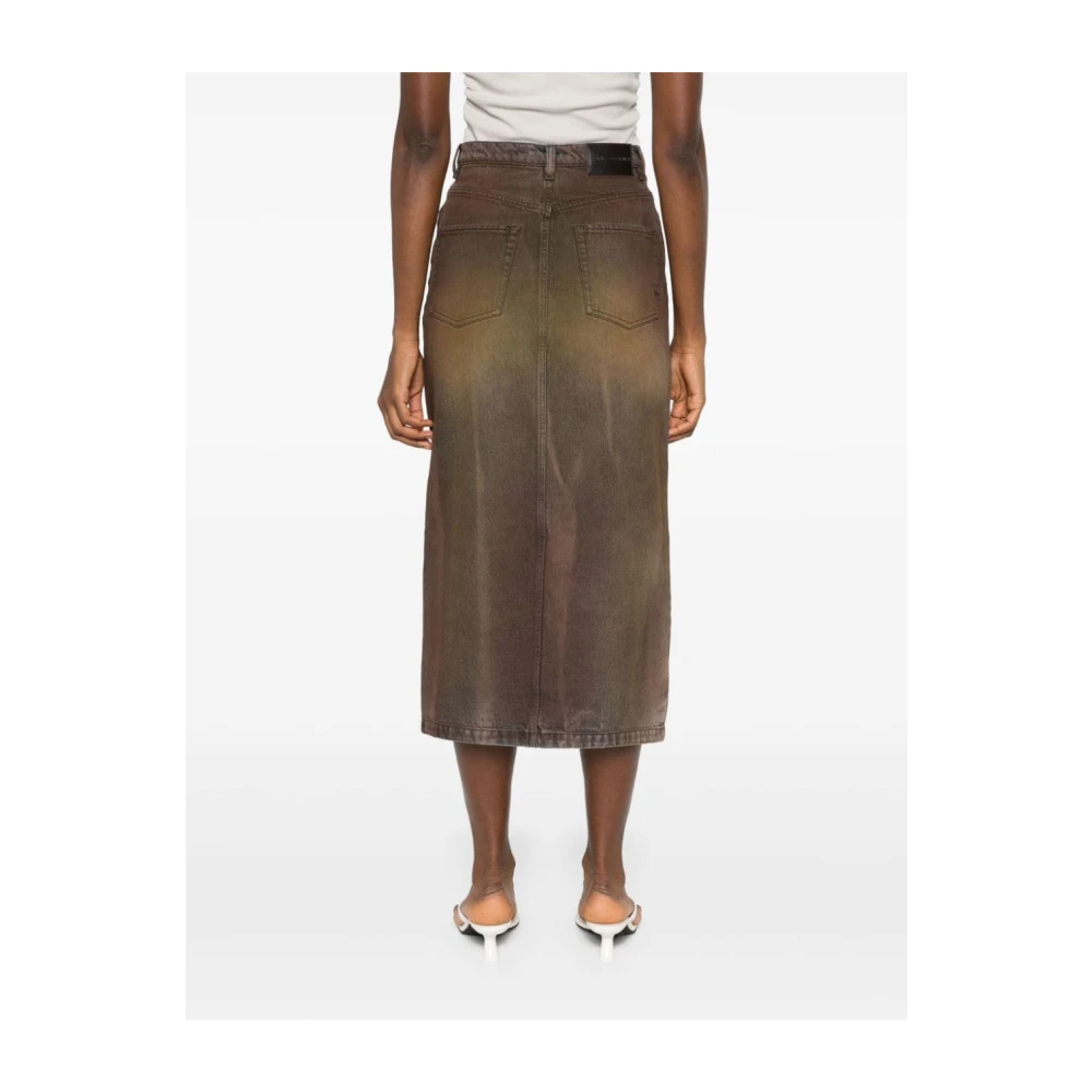 pinko Denim Midi Rok met Logo Patch Brown Dames