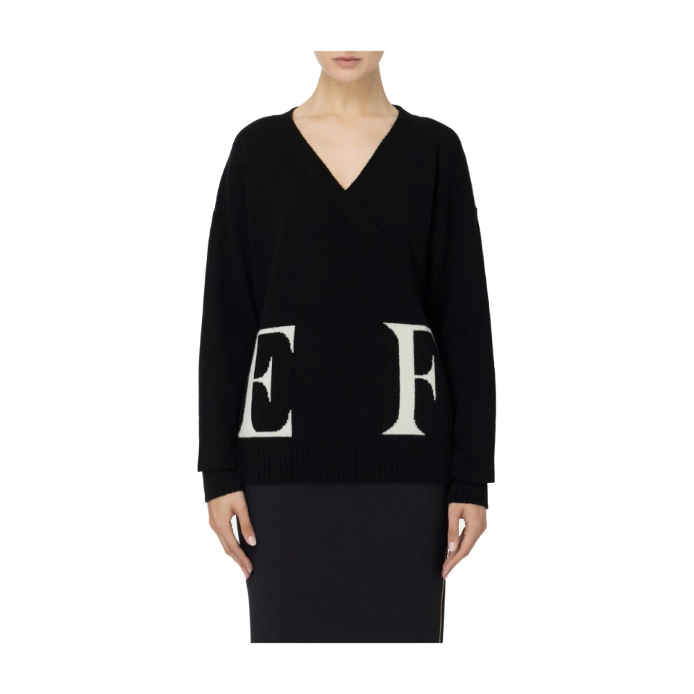 Elisabetta Franchi Logo Wollen Blend Kruis Sweater Black Dames
