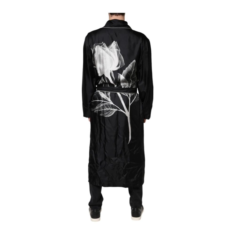 Dolce & Gabbana Zwarte Bloemen Ceintuur Badjas Nachtkleding Black Heren