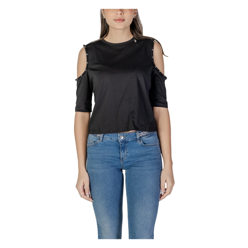 Liu Jo Katoenen T-shirt korte mouwen lente zomer Black Dames