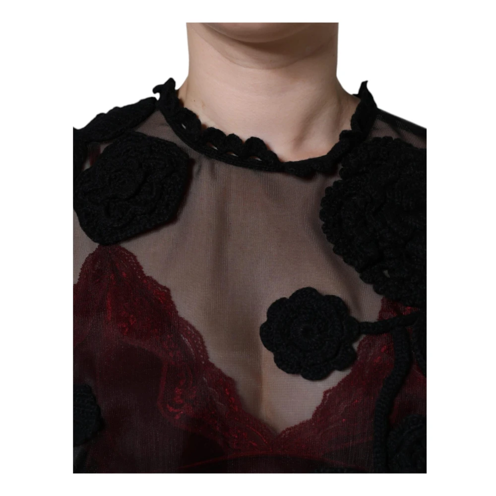Dolce & Gabbana Bloemen Mesh Lange Mouw Blouse Black Dames