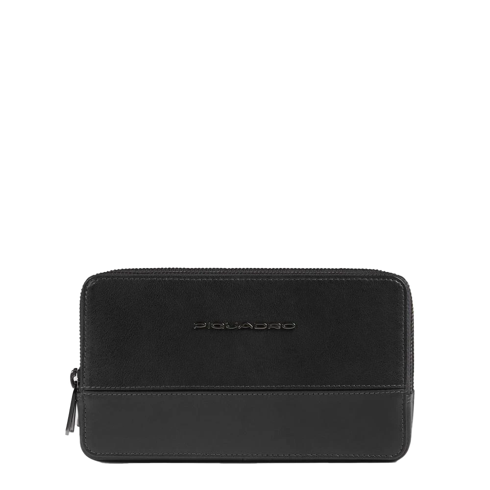 Piquadro Homme Noir Sacs, Taille: One Size Pochette En Cuir Avec Trois Compartiments, Poignée Amovible Et Protection Rfid