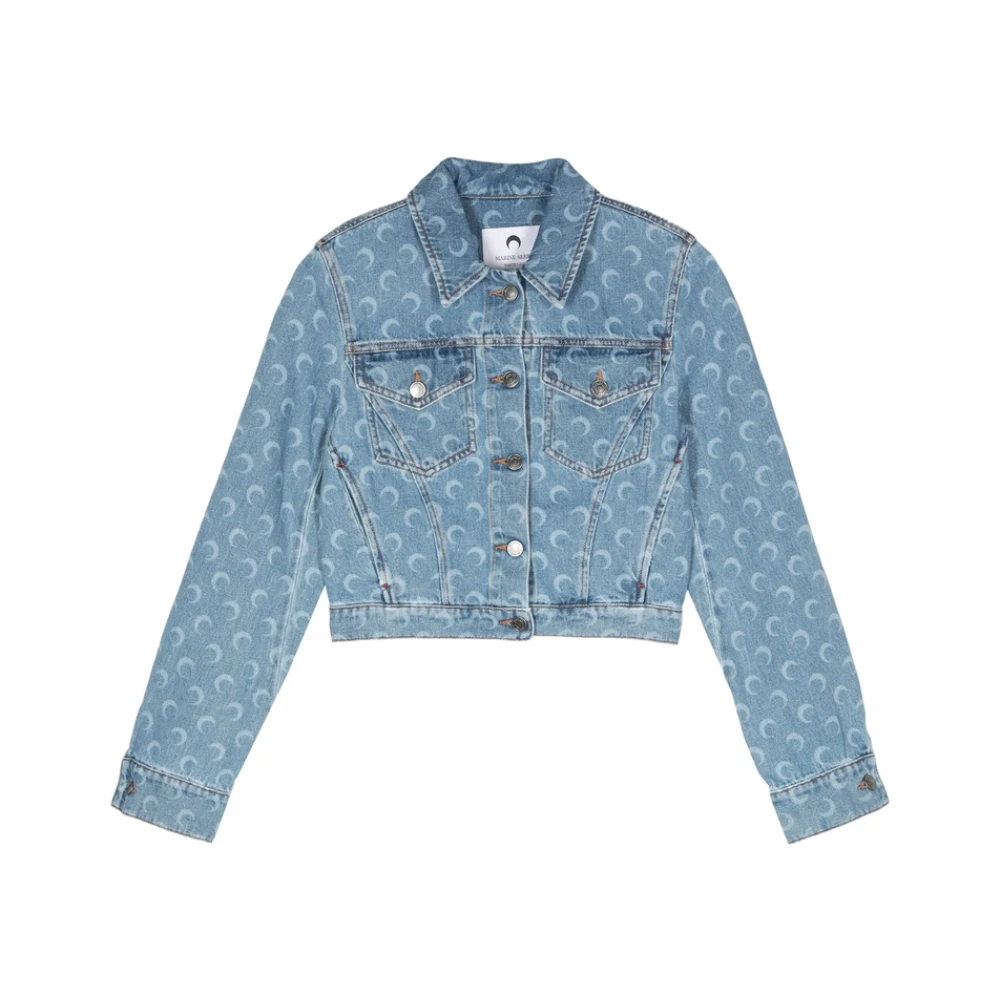 Marine Serre Denim jack met maanprint Blue Dames