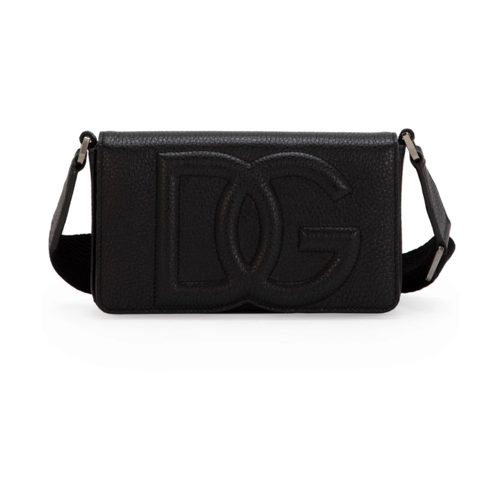 Dolce & Gabbana Zwarte Leren Schoudertas met Logo Black Dames