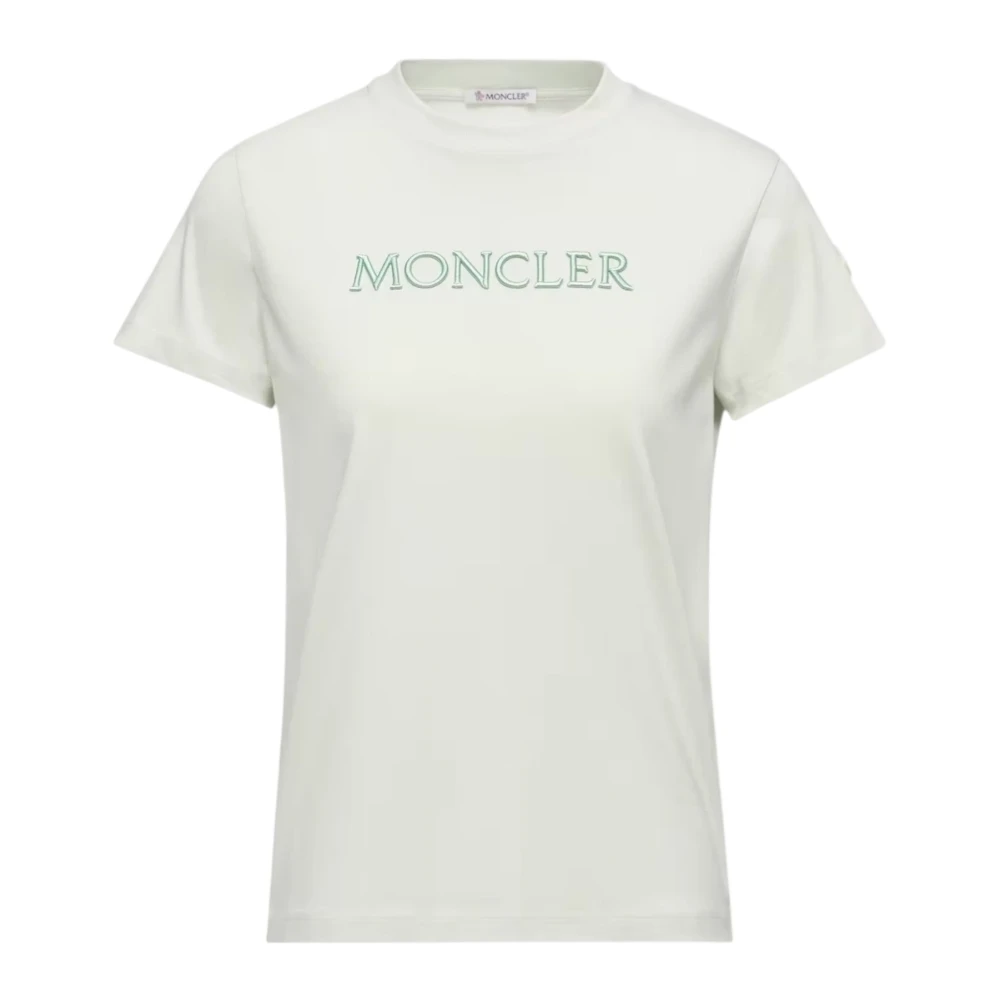 Moncler Vrouw Groente Tops Dames, Groen, L, Katoen, Geborduurde Tonal Logo Katoenen T-Shirt