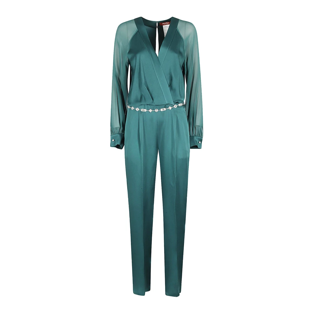 Max Mara Studio Satijnen Jumpsuit met Zijden Mouwen Green Dames
