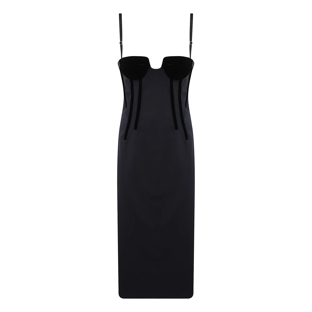 SPORTMAX Wollen Sheath Jurk met Fluweel Details Blue Dames