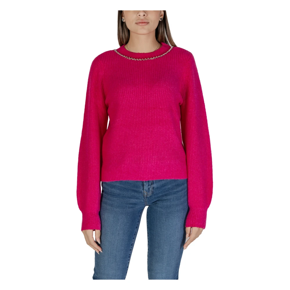Only Fuchsia Gebreide Lange Mouw Ronde Hals Pink Dames