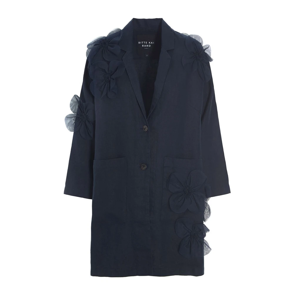 Bitte Kai Rand Luxe Linnen Jas met Tule Bloemen Blue Dames
