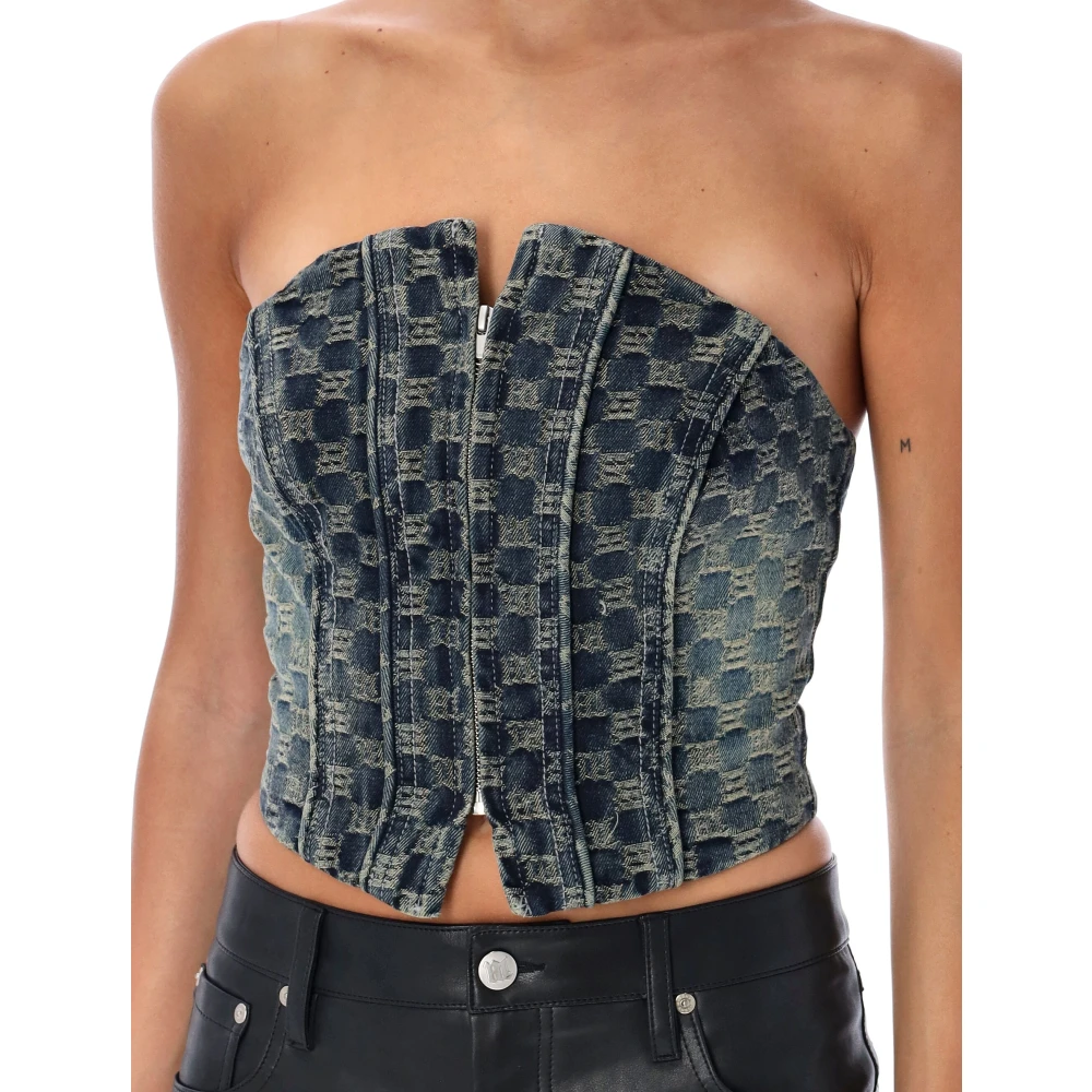 Misbhv Donkerblauw Jacquard Denim Korset Topwear Blue Dames