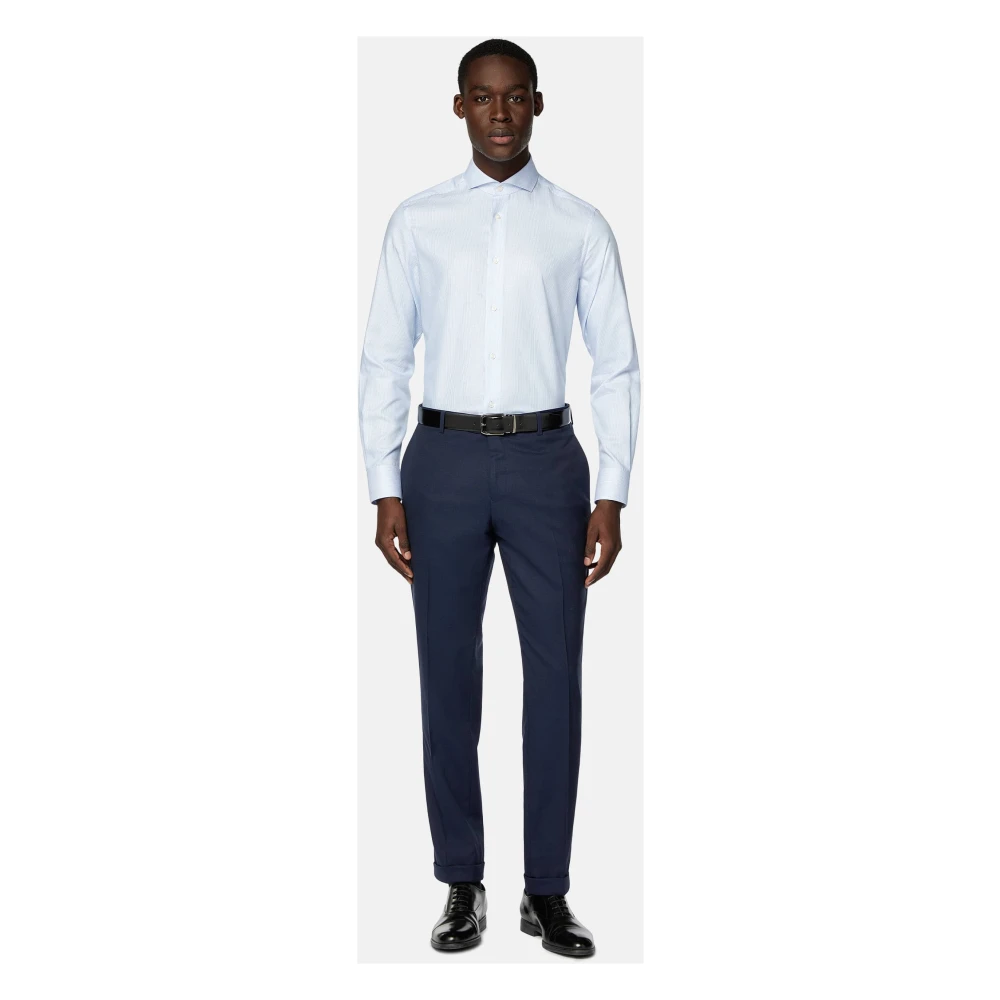 Boggi Milano Dobby gestreept overhemd met Napels-kraag slim fit Blue Heren