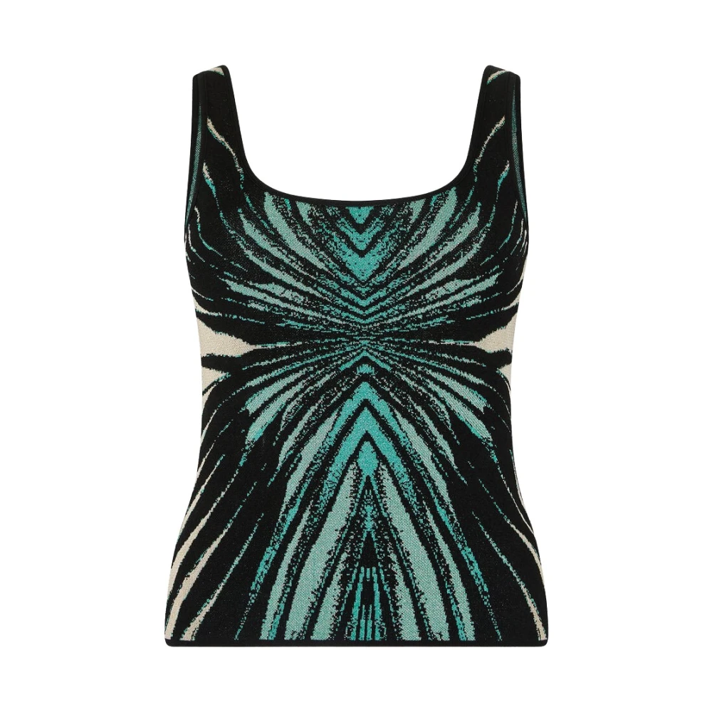 Roberto Cavalli Women's Blue Sea Print Sleeveless Jacquard Knit Top