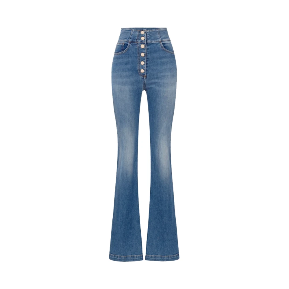 Elisabetta Franchi Hoge taille uitlopende katoenen jeans Blue Dames