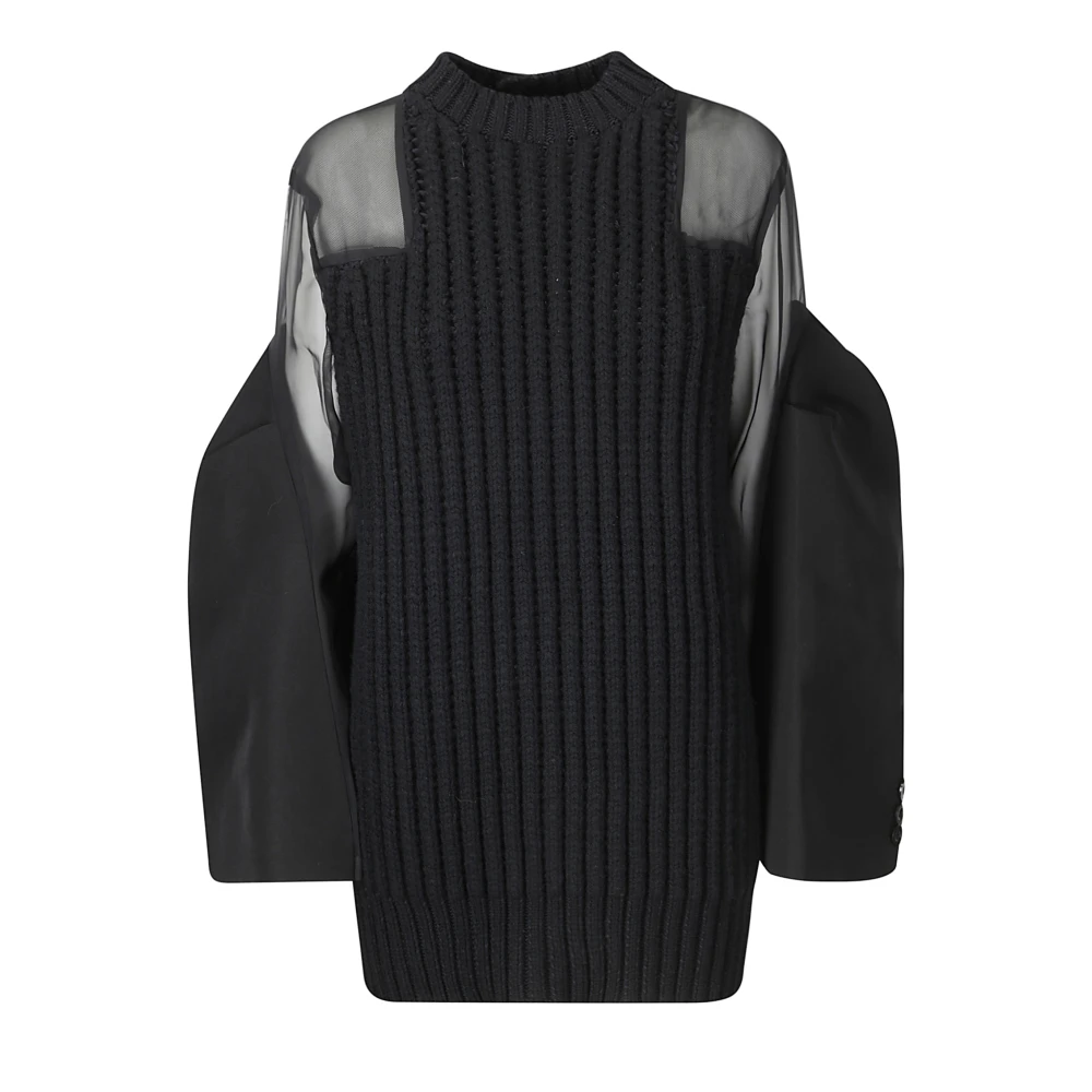 Sacai Chiffon Mix Gebreide Korte Jurk Black Dames