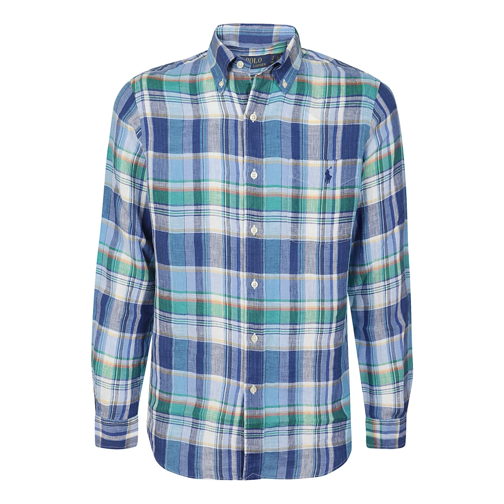 Ralph Lauren Multicolor Blauw Geruit Linnen Overhemd Multicolor Heren