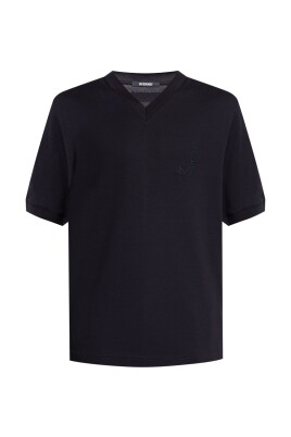 t-shirt-bleu-col-v-a-logo-brode