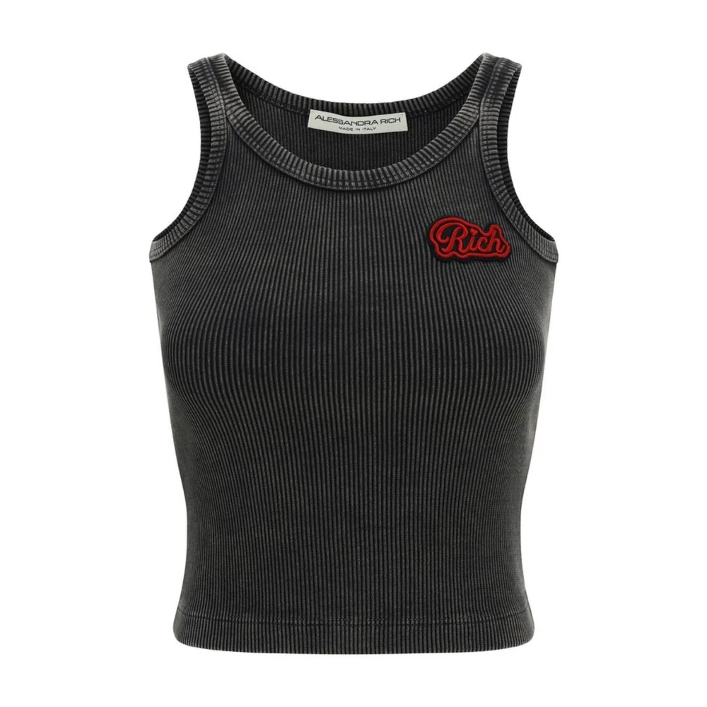 Alessandra Rich Monogram Patch Geribbeld Mouwloos Katoenen Top Gray Dames