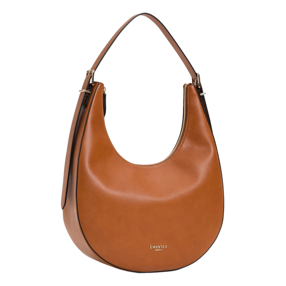 Twinset Bruin Leren Tassen met Logo Brown Dames