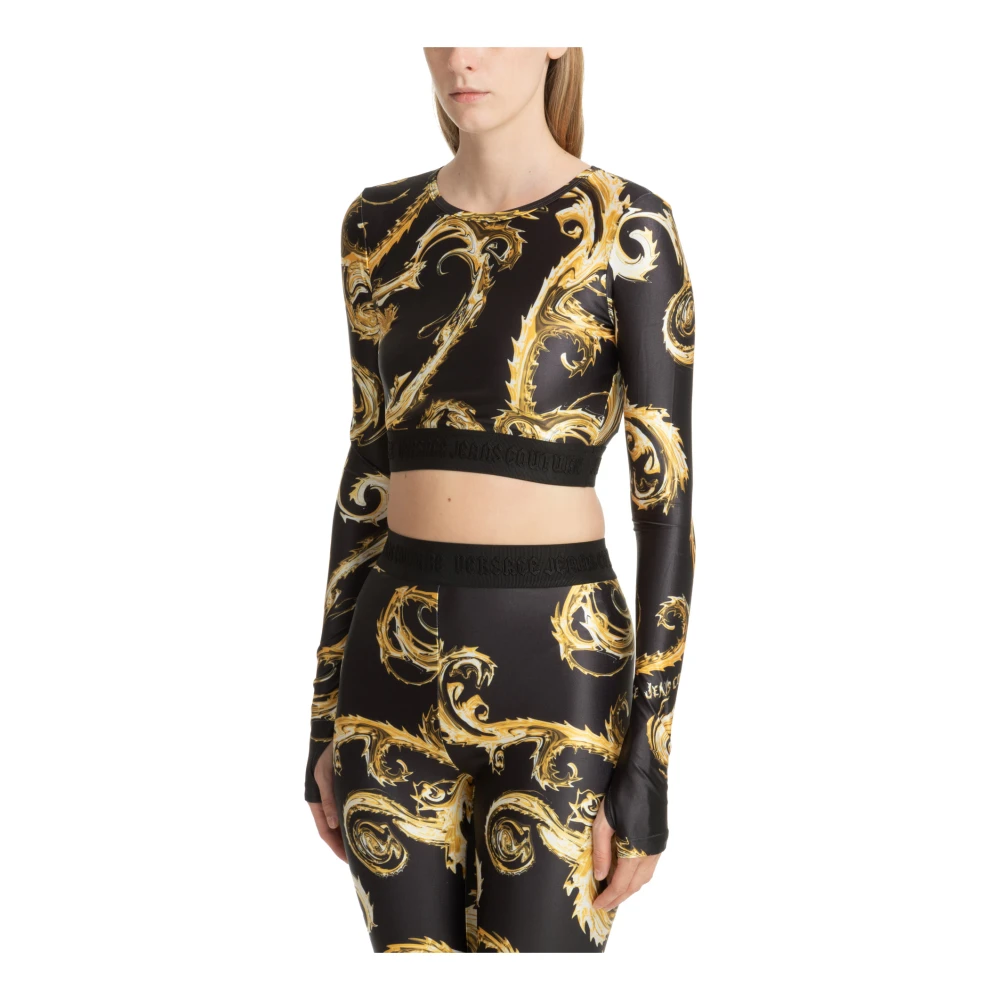 Versace Jeans Couture Abstract Multicolor Geborduurde Top Black Dames