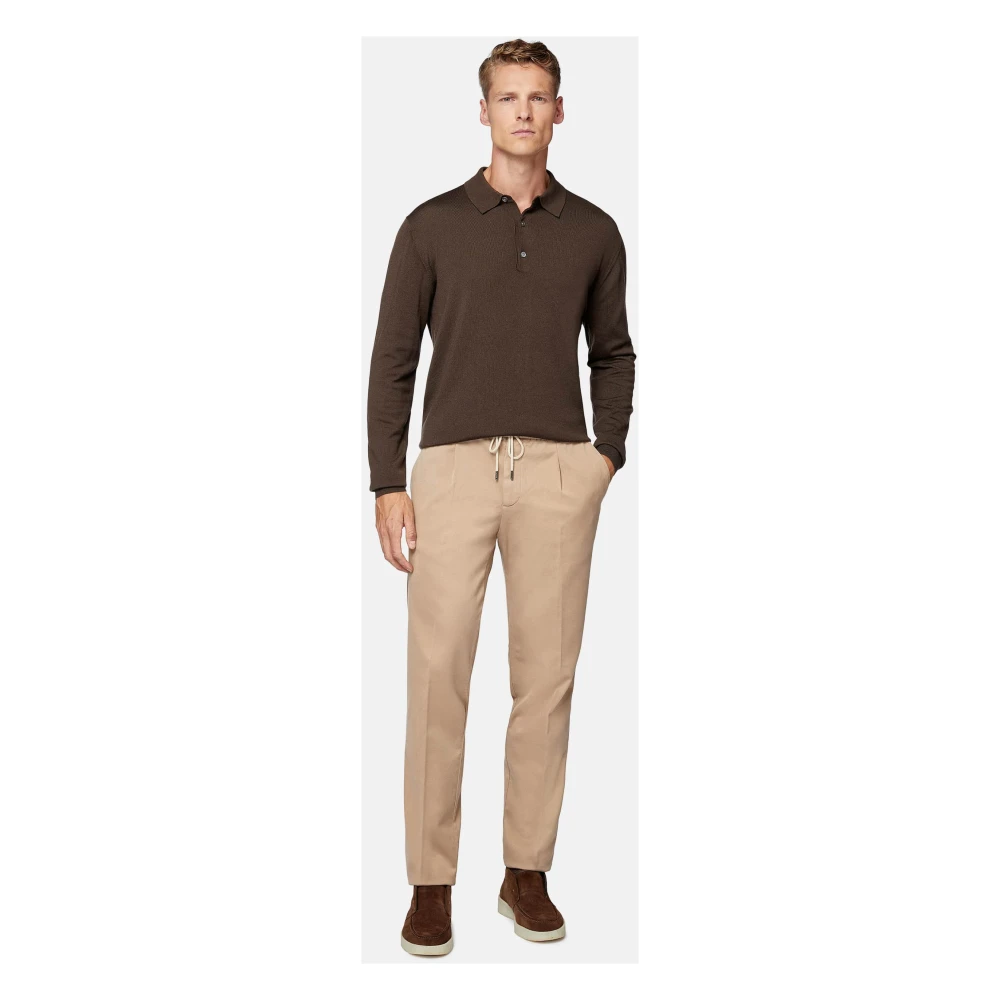 Boggi Milano City Broek van Stretch Katoen Tencel Beige Heren