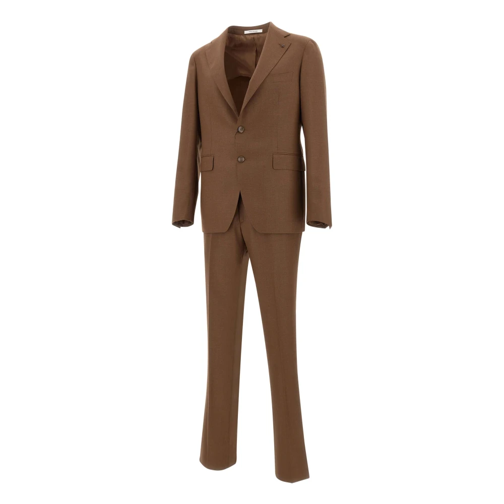 Tagliatore Men's Brown Single Breasted Suits, 2XL, Natural 120'S Wool Two-Piece Suit
