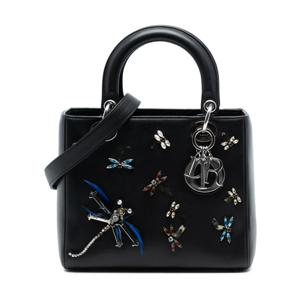 Dior Vintage Women's Black Pre-Owned Dragonfly Embellished Satchel Bag