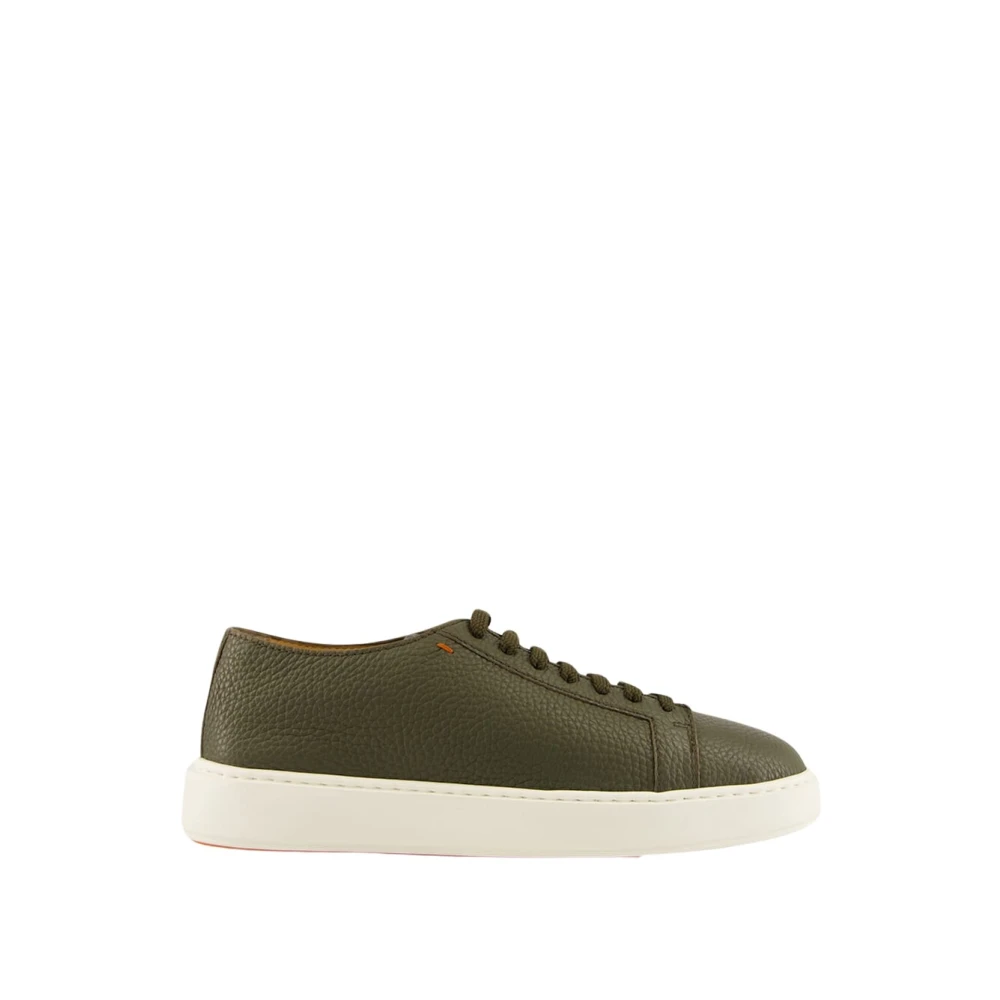 Santoni Men's Green Sneakers, 7 Uk, Tumbled Leather Trainers