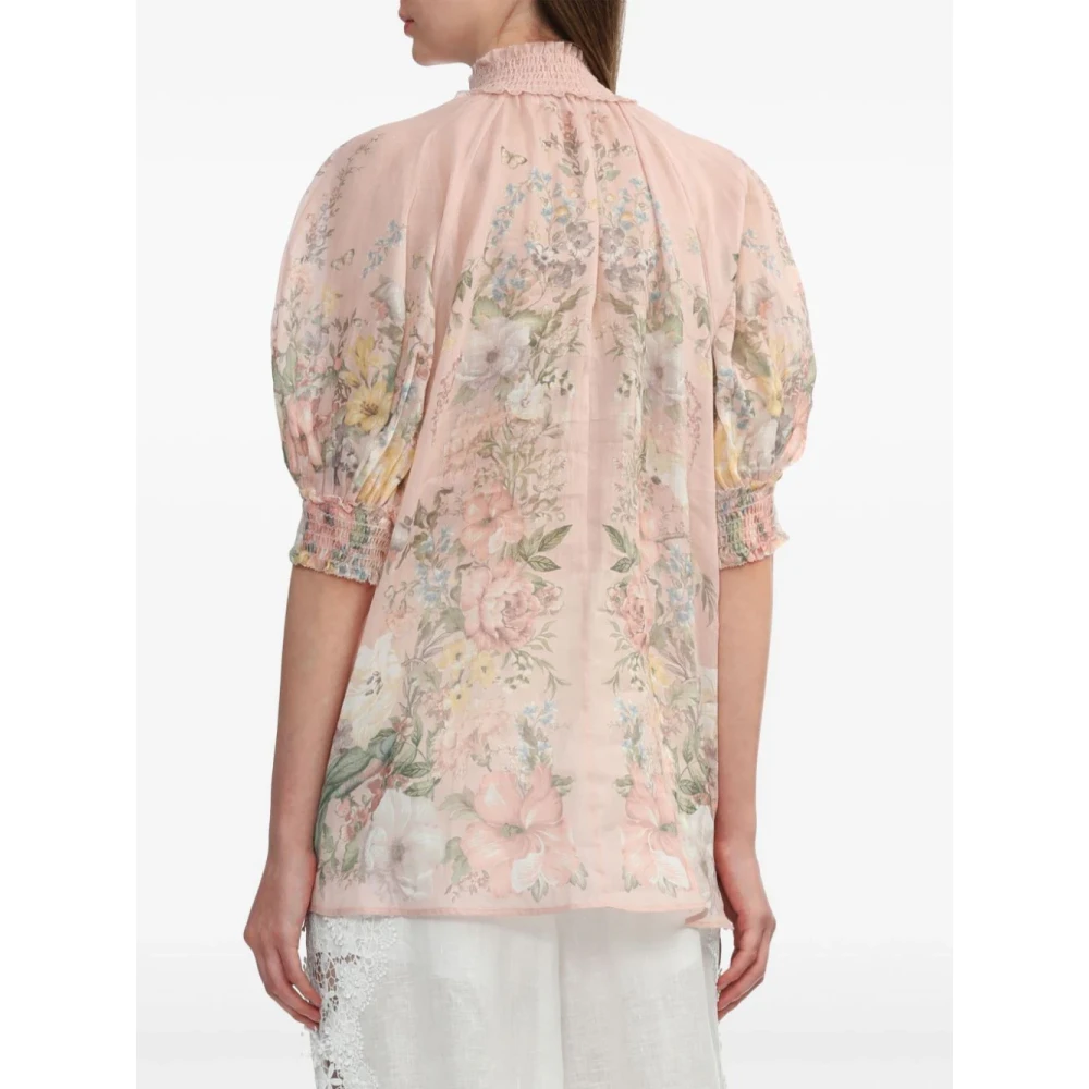Zimmermann Roze Elastische Blouson Mouw Shirt Multicolor Dames