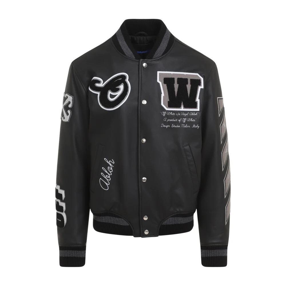 Off White Luxe Zwarte Leren Jas Black Heren
