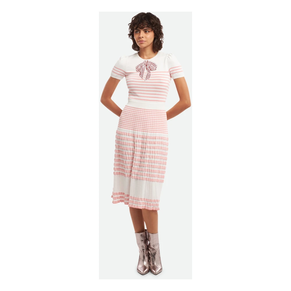 Elisabetta Franchi Roze Gestreepte Jurk met Strikdetail Pink Dames