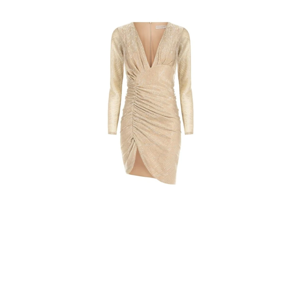 RINASCIMENTO Lurex Jurk met Gerimpelde Zijkanten Yellow Dames