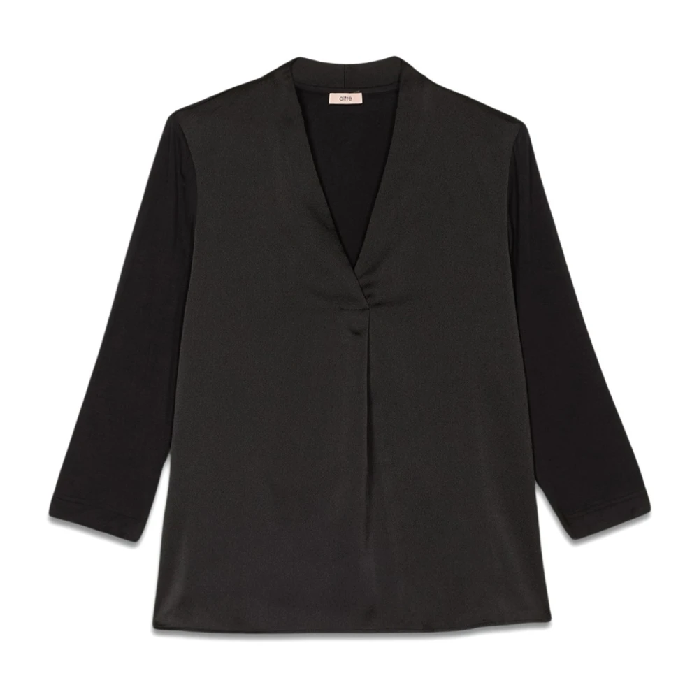 Oltre T-shirt gemaakt van bi-materialen met V-hals Black Dames
