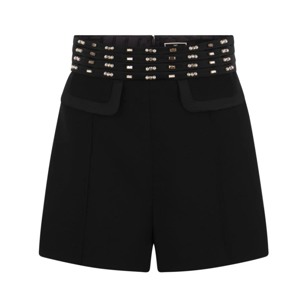 Elisabetta Franchi Crepe shorts met geborduurde hoge tailleband Black Dames