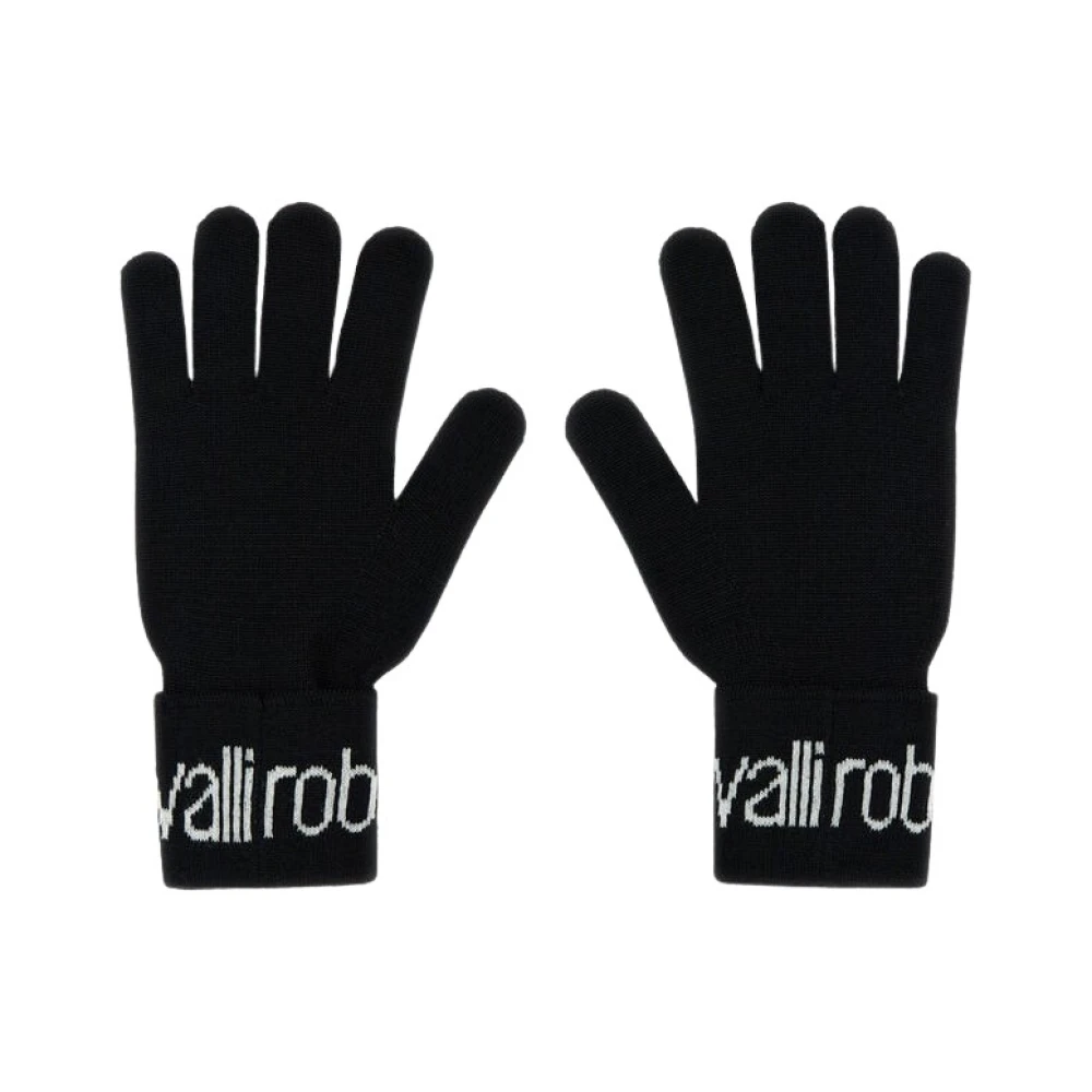 Roberto Cavalli Women's Black Wool Blend Gloves With Logo