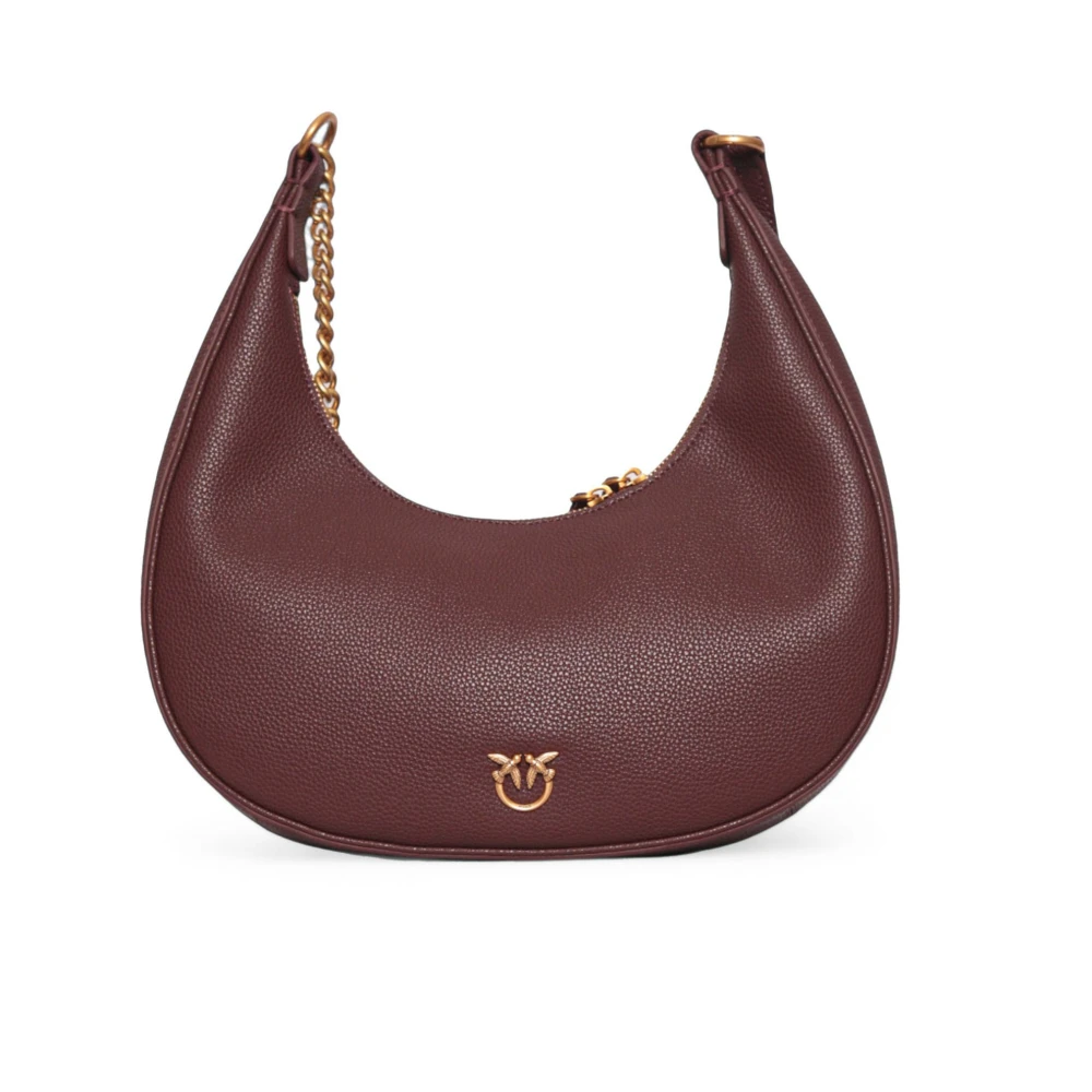 Pinko Tumbled Leren Tas in Brioche Stijl Brown Dames