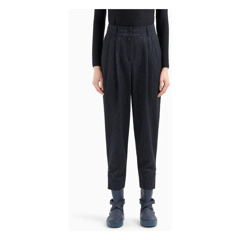 Emporio Armani Zwarte broek met logoprint en sluitingen Black Dames