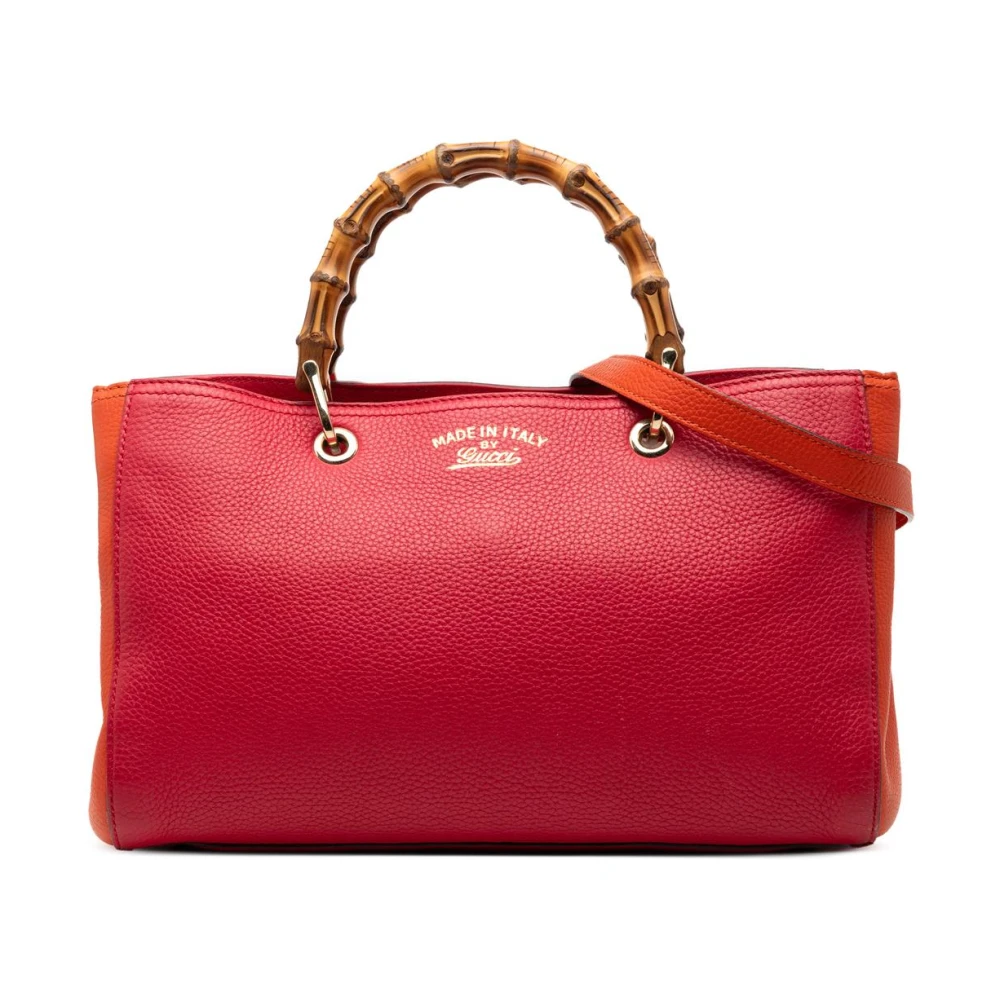 Gucci Vintage Women's Red Pre-Owned Bamboo Handle Leather Tote