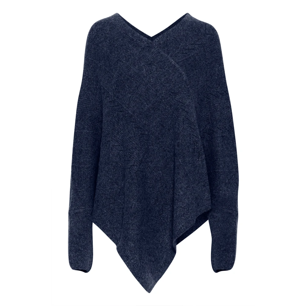 Cream Stickad Poncho Total Eclipse Mönster Blue, Dam