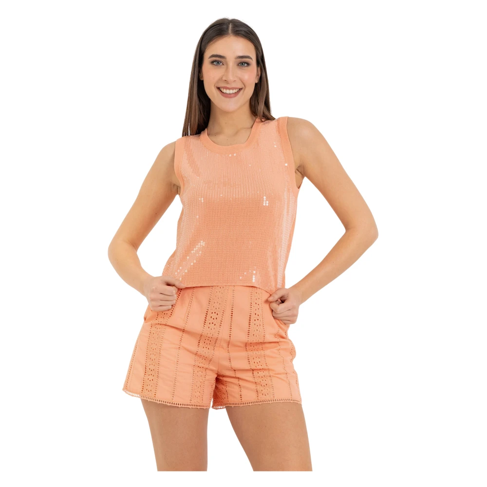 Kocca Pink Sleeveless Tops, Female, L, Chic Shiny Cropped Vest Top