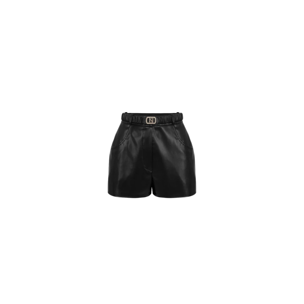 Elisabetta Franchi Zwarte shorts an synthetisch leer met elastische taille Black Dames