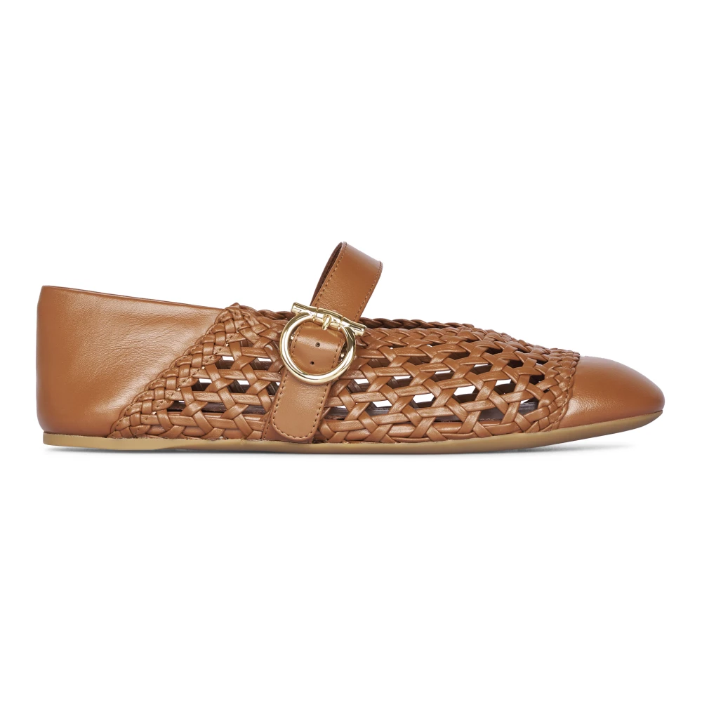 Ferragamo Women's Beige Ballerina Shoes, 4 Uk, Gancini Buckle Ballet Flat