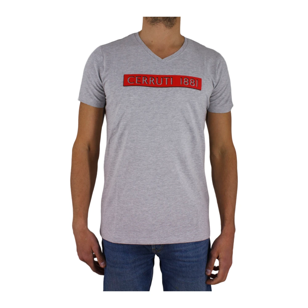 Cerruti 1881 Logo TShirt Stretch Grijs V-Hals Gray Heren