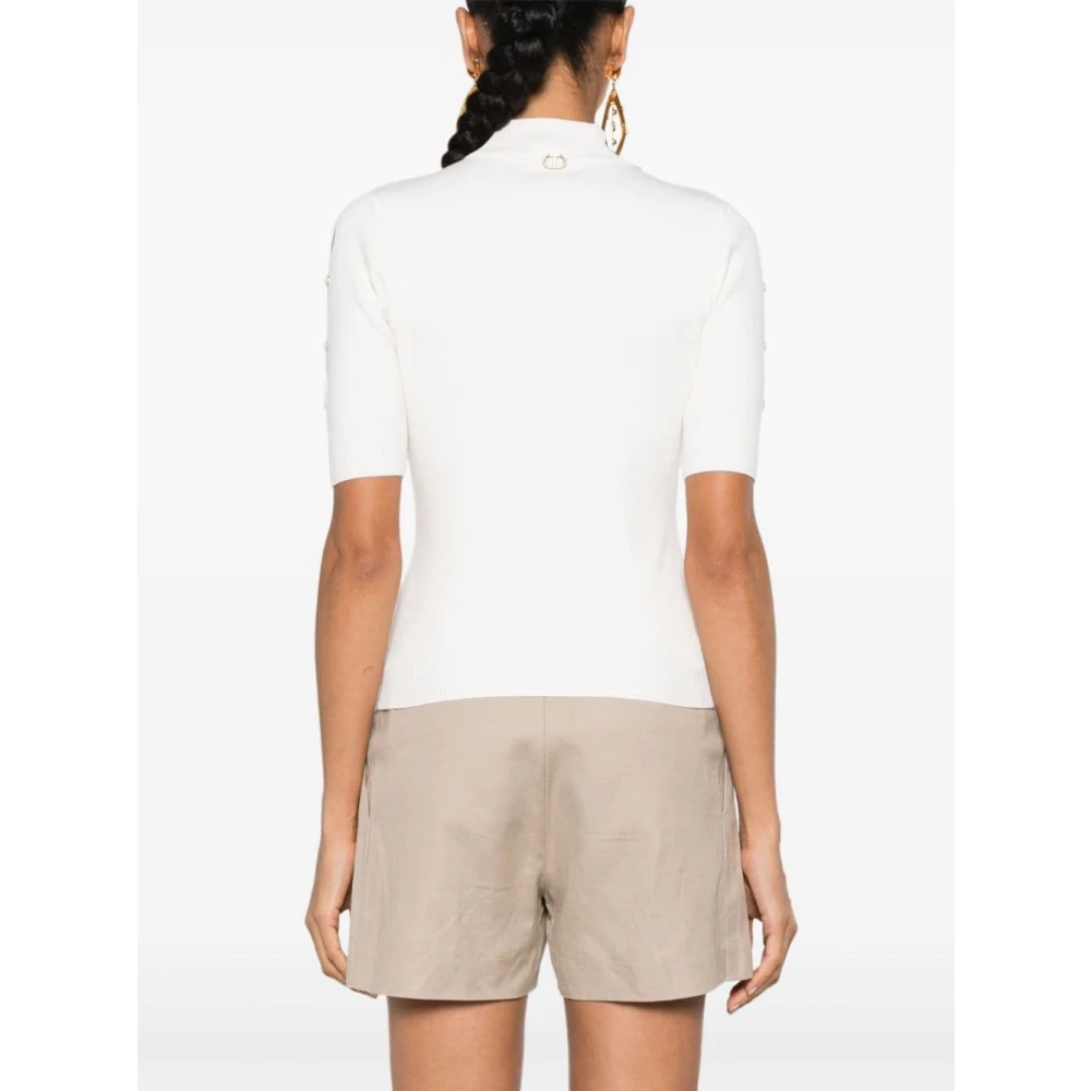 Twinset Studded High Neck Cream Sweaters Beige Dames