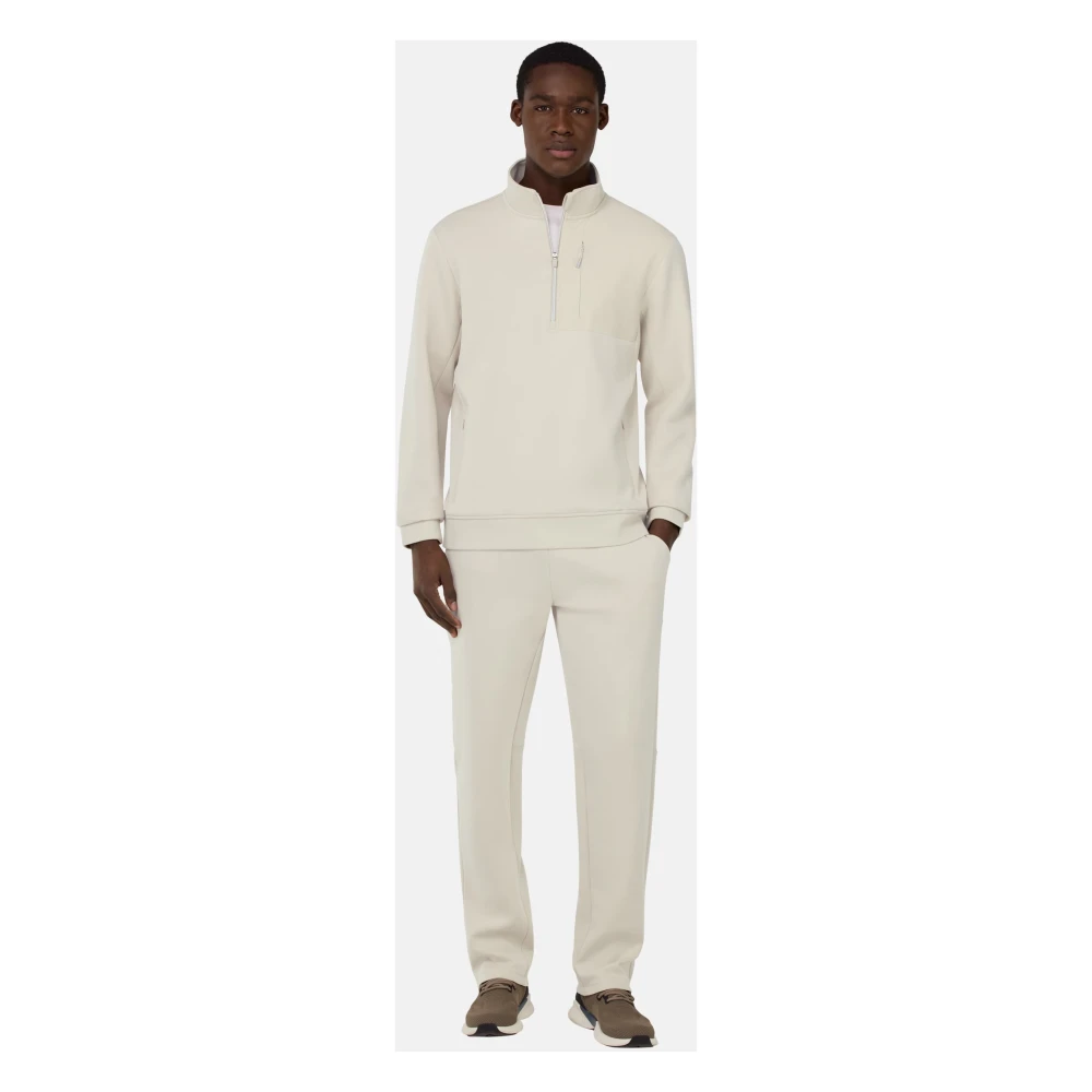 Boggi Milano Half-Zip Hoodie in Lichtgewicht Katoenen Scuba Mix Beige Heren