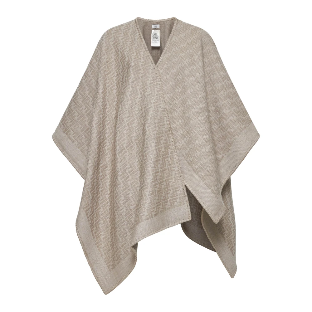 Fendi Beige Jacquard Wol Asymmetrische Poncho Beige Dames