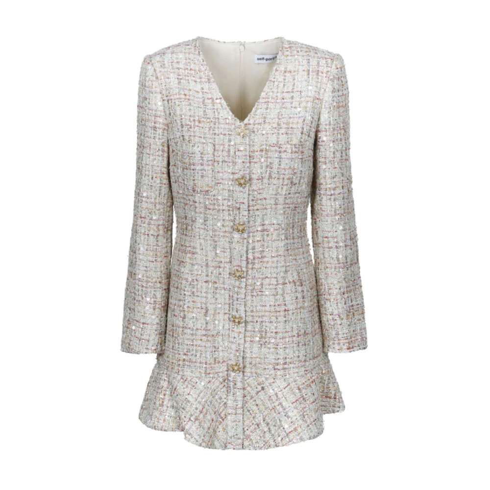 Self Portrait Parelknoop Tweed Mini Jurk Gray Dames