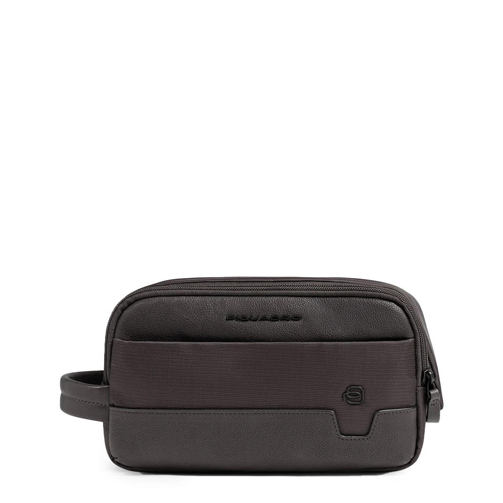 Piquadro Men's Brown Toiletry Bag In Fabric And Leather With Two Dividers - Toilet Bags - One Size - Bags