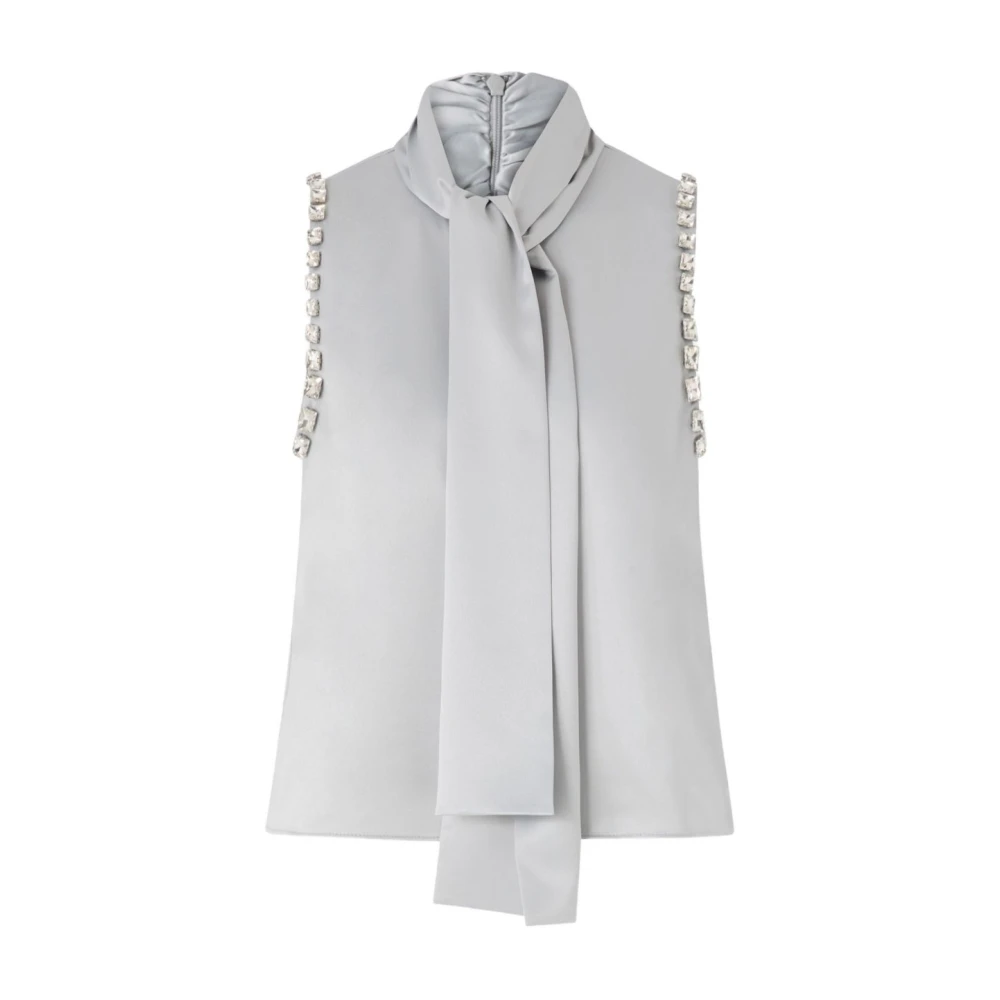 Pinko Women's Gray Sleeveless Tops, M, Tie-Detail Sleeveless Top